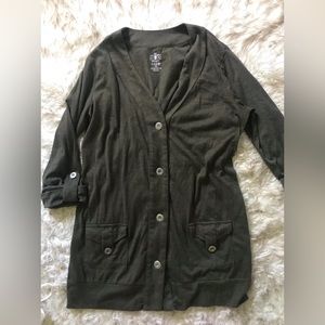 Izod woman’s long cardigan sage green cotton